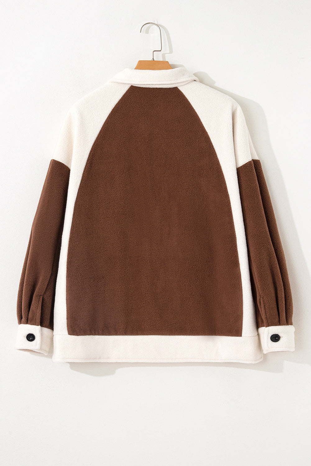 Colorblock Fleece Patchwork Button Down Shacket